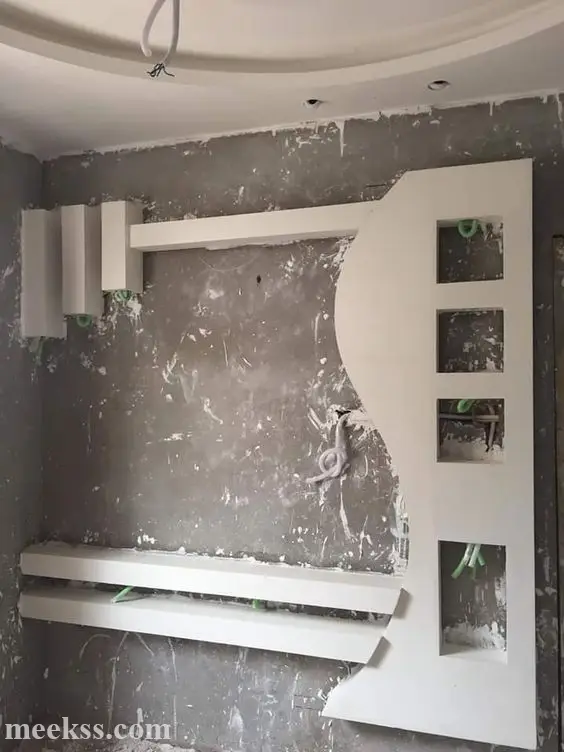 ديكور تلفزيون رفوف..ديكور شاشة بديل الرخام